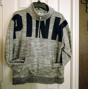 Pink 1/4 Zip Sweatshirt with front pocket.